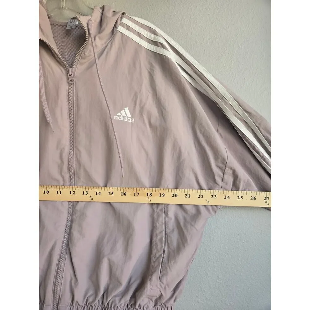 Adidas 3-Stripe Mauve Purple Hooded Windbreaker Jacket Women’s Medium‎